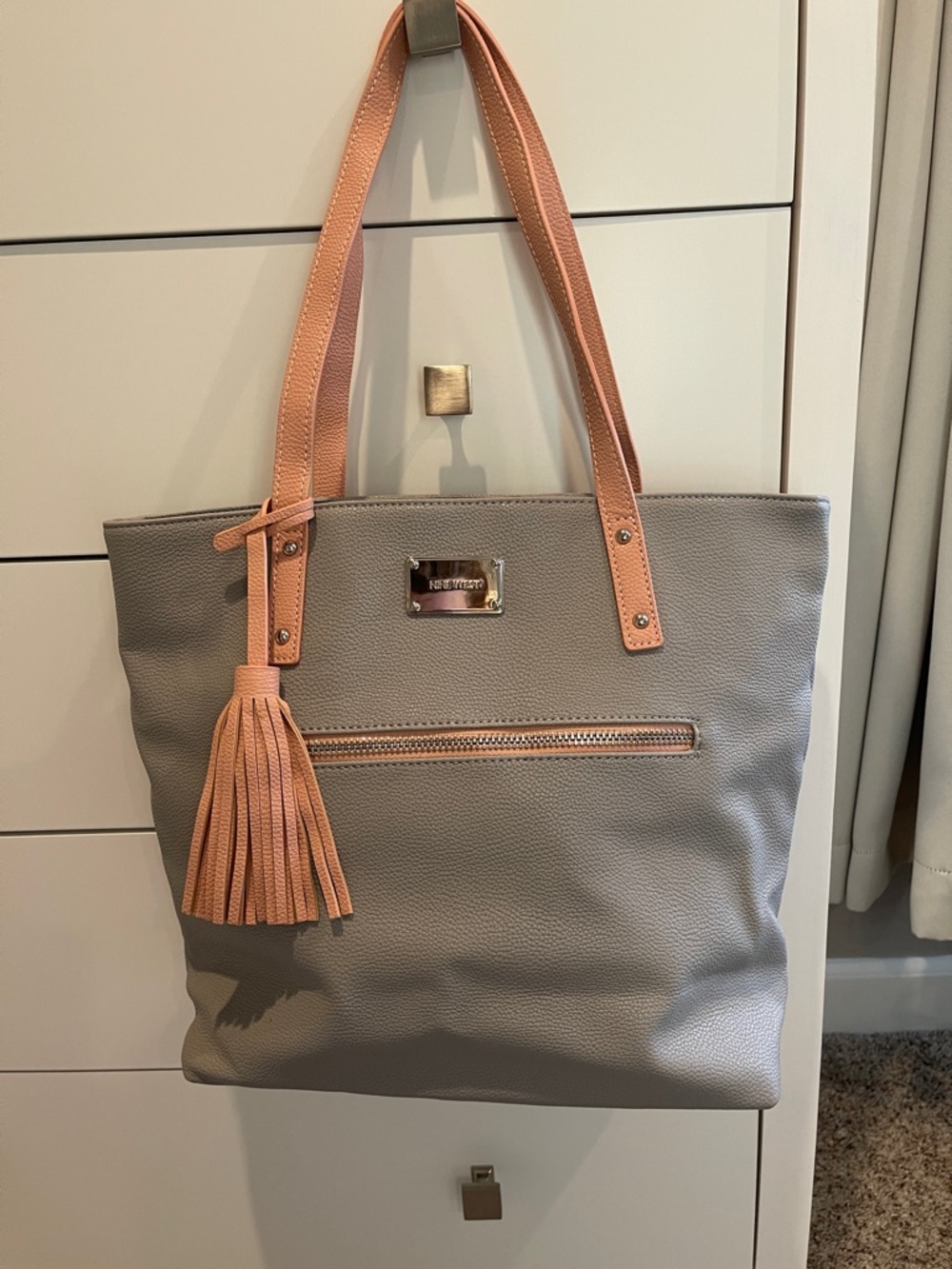 Nine West Gray Tote Bag with Pink Trim